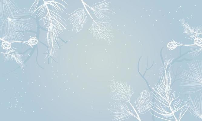 Winter bright background. Christmas landscape with snowdrifts and pine branches in the frost.