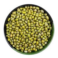 raw green mung beans in round bowl isolated photo