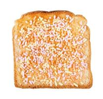 top view of sweet toast with fruithails isolated photo