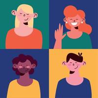 four young persons characters vector