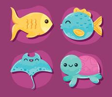 cuatro lindos animales marinos vector