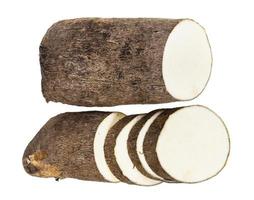 top view of sliced tuber of african yam isolated photo
