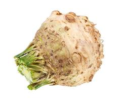 side view of fresh celeriac celery root isolated photo