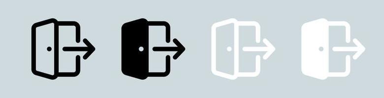 Log out icon set in black and white. Exit signs vector illustration.