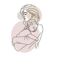 Young mother holding a baby in her arms, nude colors, mother hugging a newborn vector