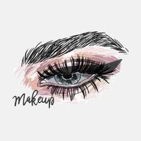 maquillaje, moda, diseño de letras, sombra de ojos vector