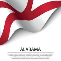 Waving flag of Alabama is a state of USA on white background. vector