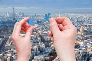 male and female hands with little puzzle pieces photo