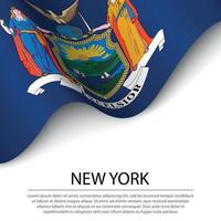 Waving flag of New York is a state of USA on white background. vector