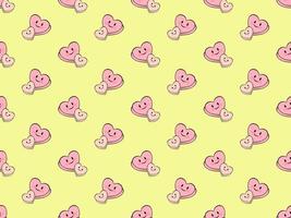 Heart cartoon character seamless pattern on yellow background vector