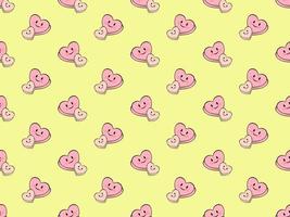 Heart cartoon character seamless pattern on yellow background vector