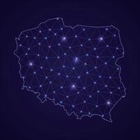 Digital network map of Poland. Abstract connect line and dot vector