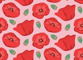 Seamless pattern with poppy buds. Texture with wildflowers in cartoon style. vector