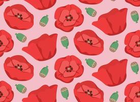 Seamless pattern with poppy buds. Texture with wildflowers in cartoon style. vector