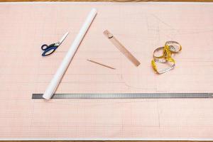 tools to draw a clothing pattern on graph paper photo