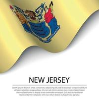 Waving flag of New Jersey is a state of USA on white background. vector