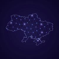 Digital network map of Ukraine. Abstract connect line and dot vector