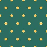 Yellow Polka Dot On Pine Green Background, Seamless Vector Pattern. Modern Minimalist Art Background, Design For Fabrics,  Wrapping Paper, Printing and Fashion.