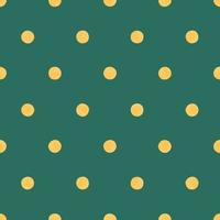 Yellow Polka Dot On Pine Green Background, Seamless Vector Pattern. Modern Minimalist Art Background, Design For Fabrics,  Wrapping Paper, Printing and Fashion.