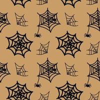 Vector halloween seamless pattern spider web clipart isolated on blue background. Funny, cute illustration for seasonal design, textile, decoration kids playroom or greeting card. Hand drawn art.