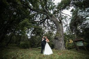 hermosa pareja de novios posando foto