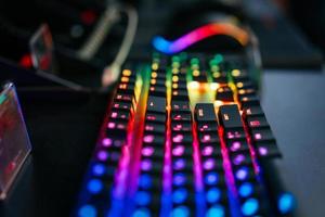 Multicolored backlight focus on windows keyboard. K photo