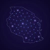 Digital network map of Tanzania. Abstract connect line and dot vector