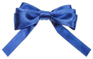 real blue satin ribbon bow with square cut ends photo