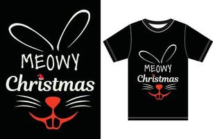 Meowy Christmas Design. Christmas T shirt. vector