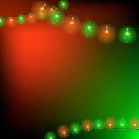 Red and green christmas background with lights. Background for post with a place for text. Vector illustration