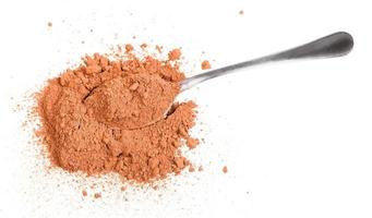 top view of pile of cocoa powder with spoon photo