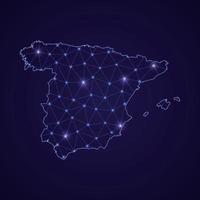 Digital network map of Spain. Abstract connect line and dot vector