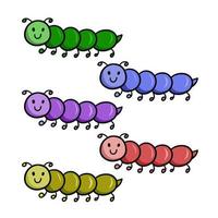 A set of images, different colored cute funny caterpillars, vector cartoon illustration on a white background, children picture