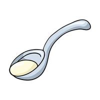 A large silver spoon with sour cream, vector illustration in cartoon style on a white background