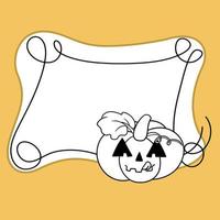 Monochrome Halloween frame with curls, Pumpkin licking, Copy space, Vector illustration in cartoon style