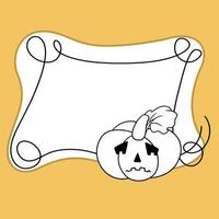 Monochrome Halloween frame with curls, Pumpkin is sad, Copy space, Vector illustration in cartoon style