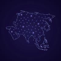 Digital network map of Asia. Abstract connect line and dot vector