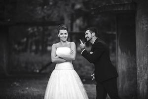 bride and groom having fun photo