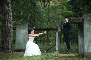 bride and groom having fun photo