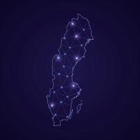 Digital network map of Sweden. Abstract connect line and dot vector
