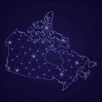 Digital network map of Canada. Abstract connect line and dot vector