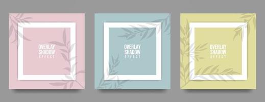 Square Paper Mockup with realistic shadows overlays leaves. Vector Shadow Of A Tropical Plant. Template Flyer, Poster, blank, social media post, logo template in a trendy style.