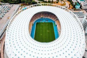 KIEV, UKRAINE JULY 30, 2019 Aerial view of the Olympic Stadium and Kiev city. photo