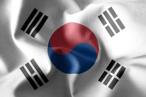 Representación 3d ondeando la bandera de seda de corea del sur foto