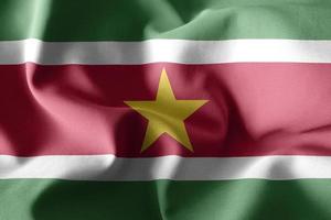 3d realistic waving silk flag of Suriname photo