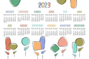Calendar 2023. Horizontal modern monthly planner with abstract flowers, plants. Week starts on Monday. Organizer template with cover in size A4 A3 A2 A5.Vector flat illustration for print vector