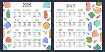 Wall calendar square 2023. Floral organizer template. Modern monthly planner with abstract color flowers, plants. Week starts on Monday.  Vector flat illustration for print