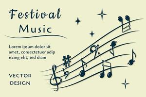 Festival music banner. Classic music background with musical notes, treble clef for flyer design, poster, concert, party. Vector illustration.