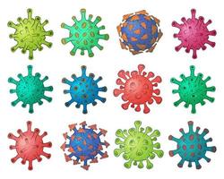 Collection of a coronavirus. Colored viruses and bacteria isolated on white background. Human virus, germs, microorganisms, microbe. Vector illustration