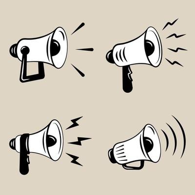 Megaphone icon thin line. Set of Loudspeaker isolated on white background.  Speaker icon. Vector.